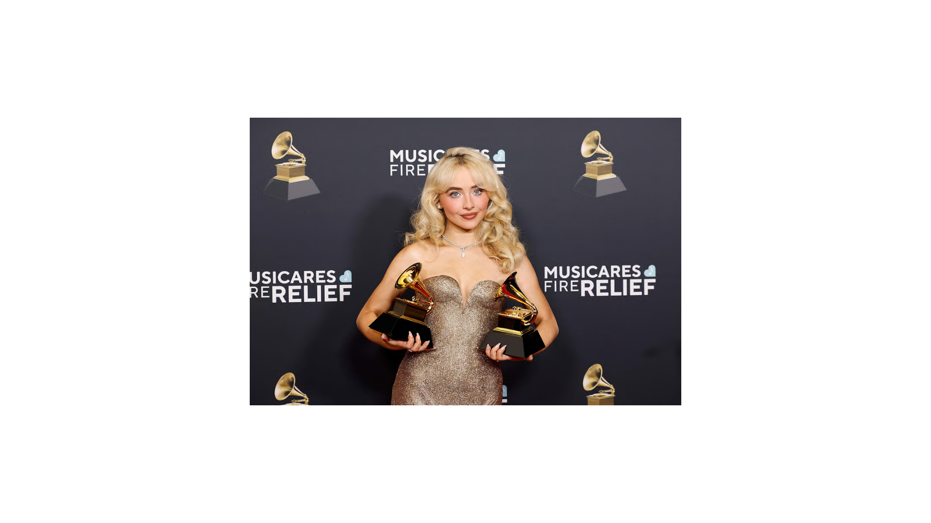Celebrity validation — Sabrina Carpenter backstage at the 2025 Grammys