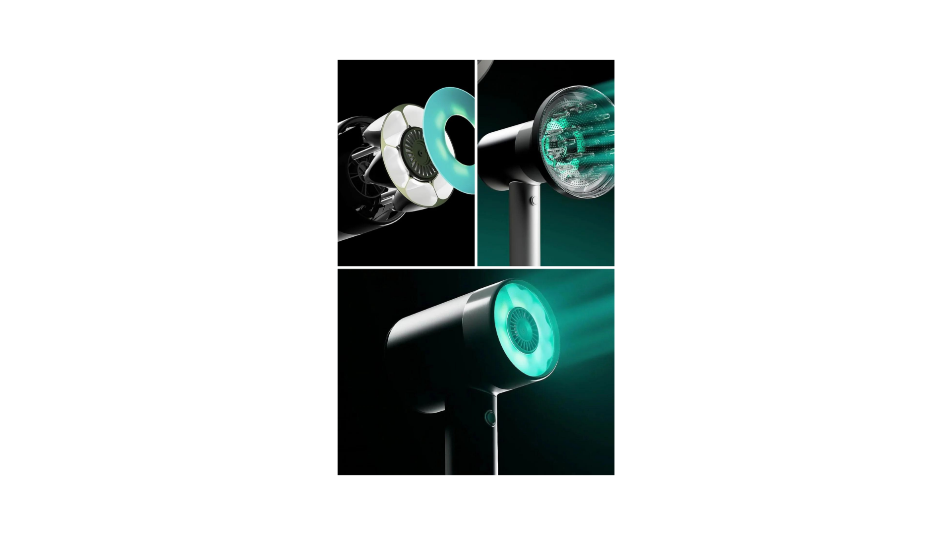Product close-ups — the infrared ring and internal architecture that make this the first dryer to combine air, heat, and light