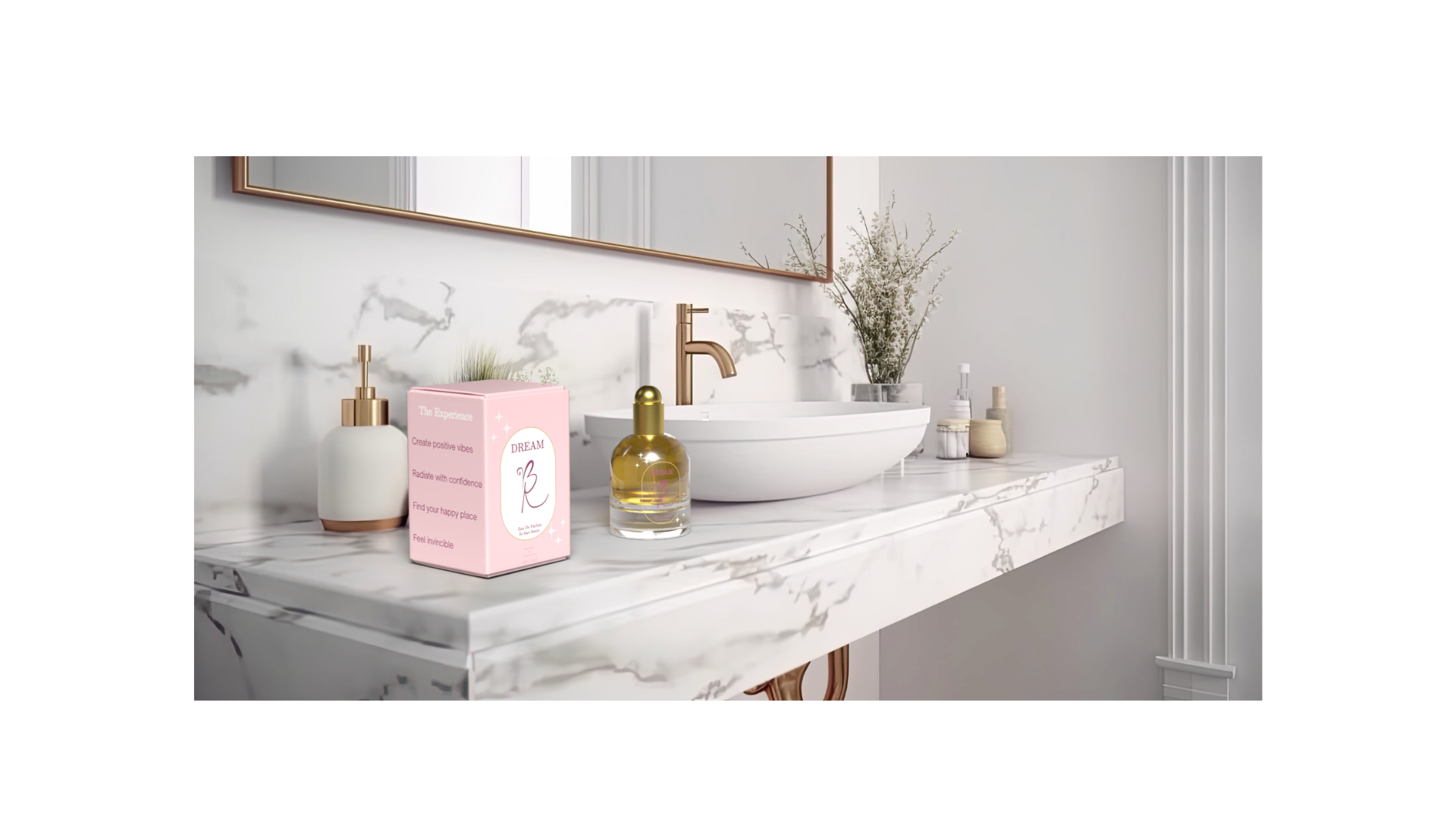 Bathroom mockup — the bottle on a marble vanity