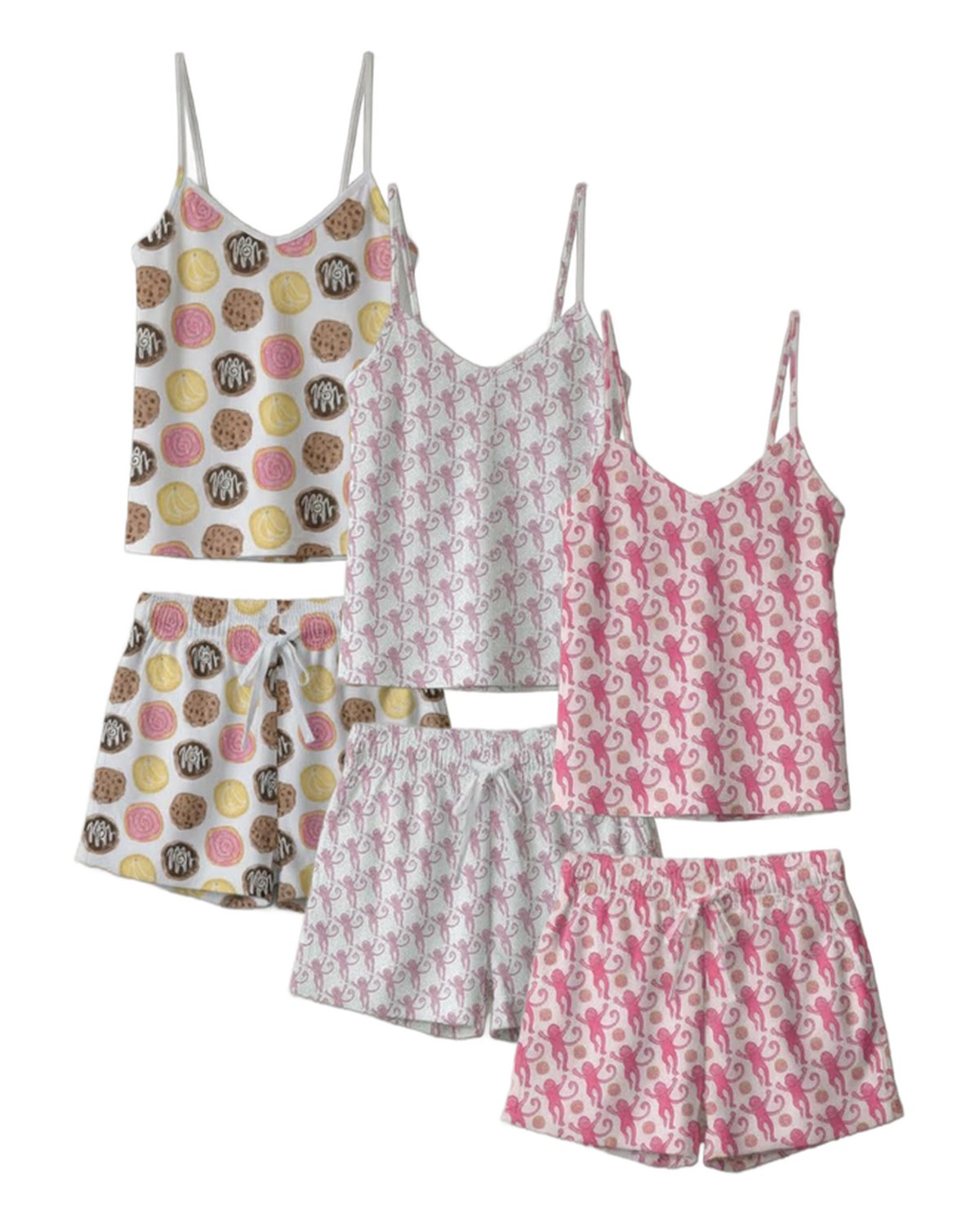 Women's cami-and-short sets in cookie and monkey prints