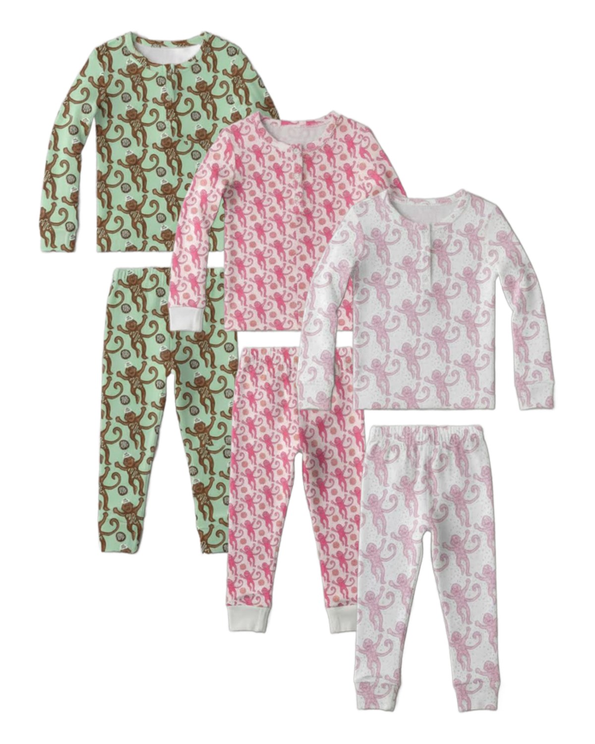 Children's pajama sets in monkey prints