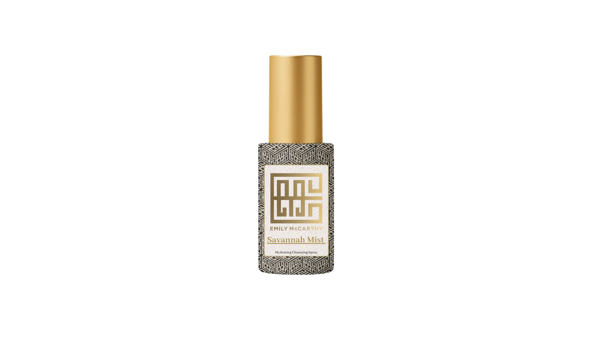 Savannah Mist — the hydrating cleansing spray in its black-and-gold McCarthy monogram bottle